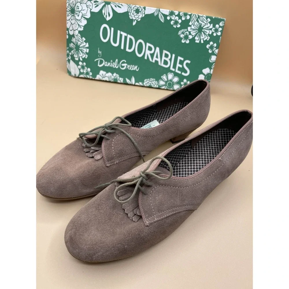 Vintage 70s 80s Outdorables by Daniel Green Suede Heels Shoes Womens 10 W Tan‎